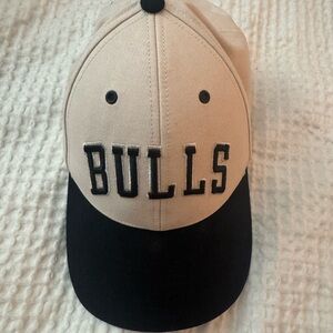 PacSun Two-Tone 'BULLS' Baseball Cap in Beige and Black
